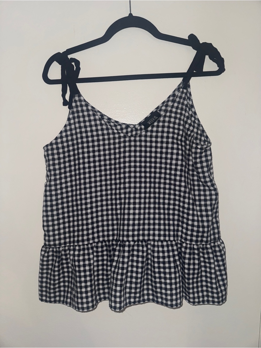 Vero Moda Black & White Gingham Tie-Strap Peplum Cami